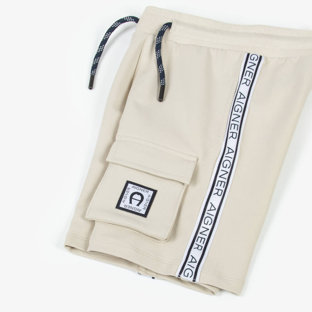 AIGNER-Boys Beige Cotton Jersey Drawstring Shorts | Childrensalon