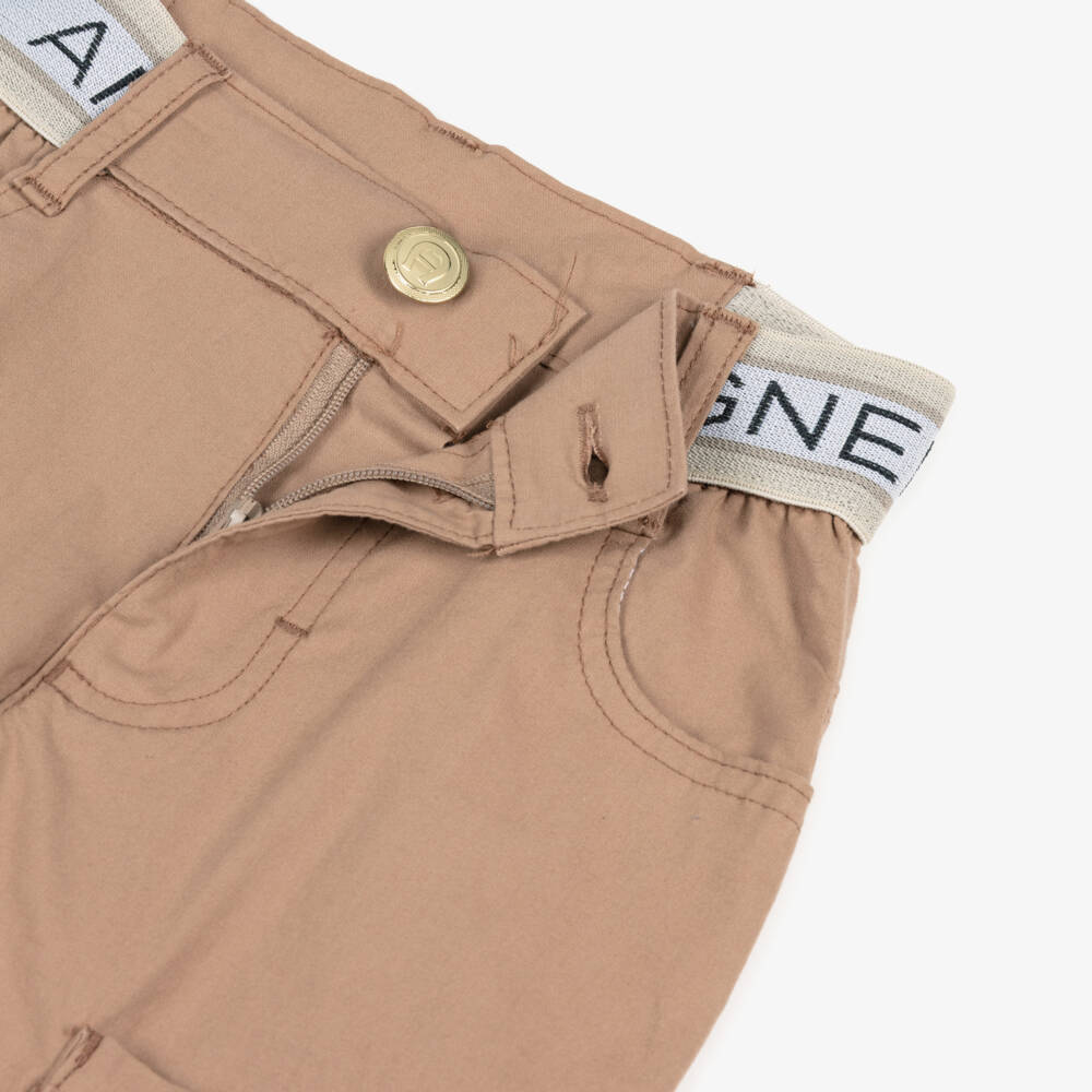 AIGNER-Boys Beige Cotton Poplin Logo Tape Shorts | Childrensalon