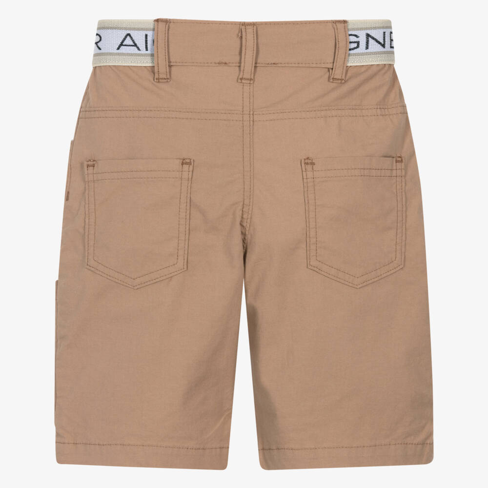 AIGNER-Boys Beige Cotton Poplin Logo Tape Shorts | Childrensalon