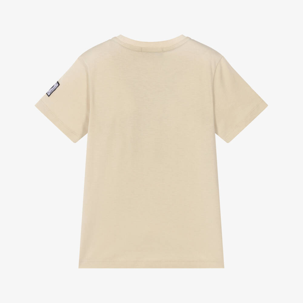 AIGNER-Boys Beige Cotton T-Shirt with Taupe Logo Print | Childrensalon