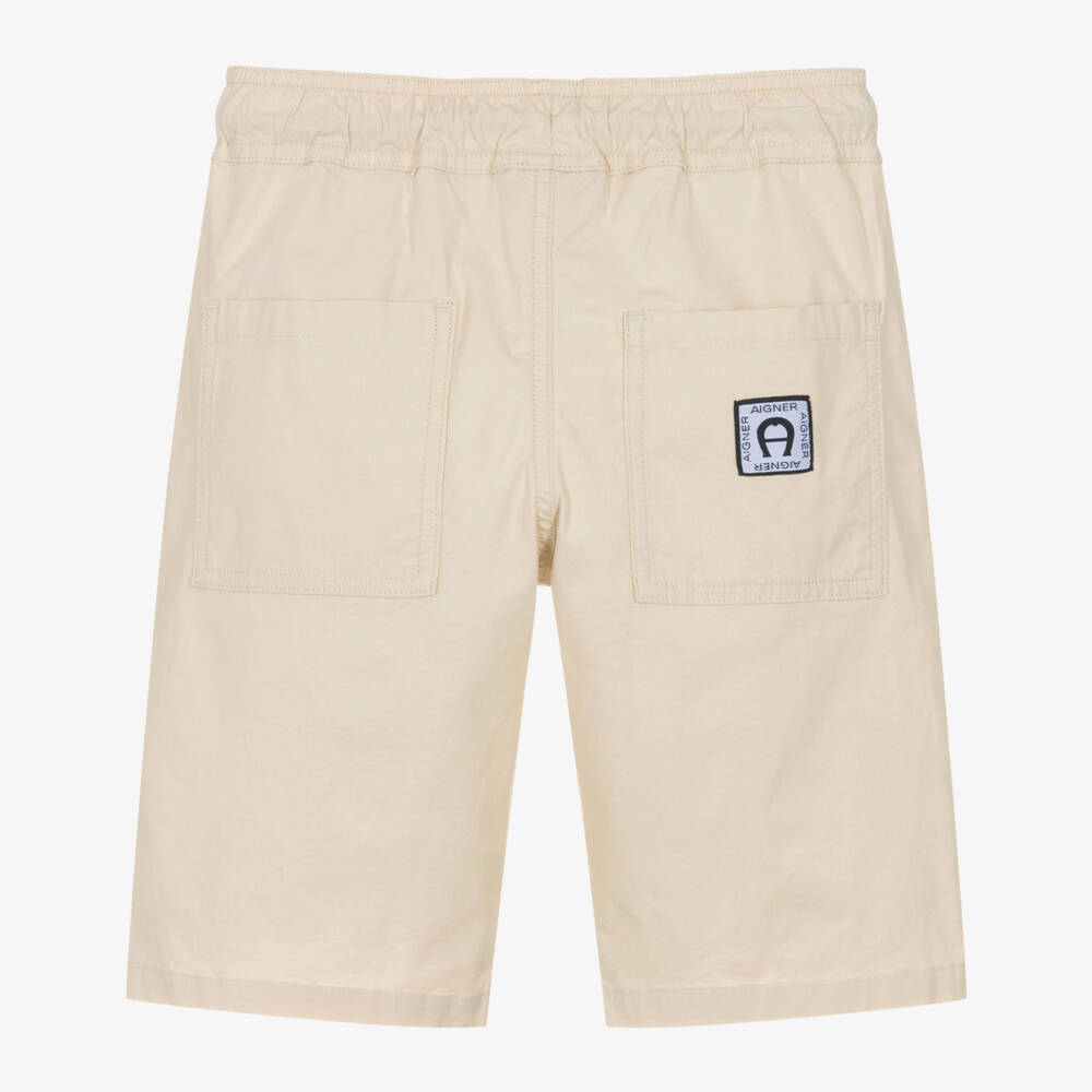 AIGNER-Boys Beige Cotton Twill Drawstring Shorts | Childrensalon