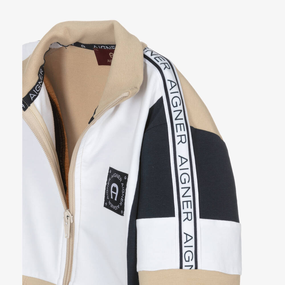 AIGNER-Boys Beige Cotton Zip-Up Top | Childrensalon