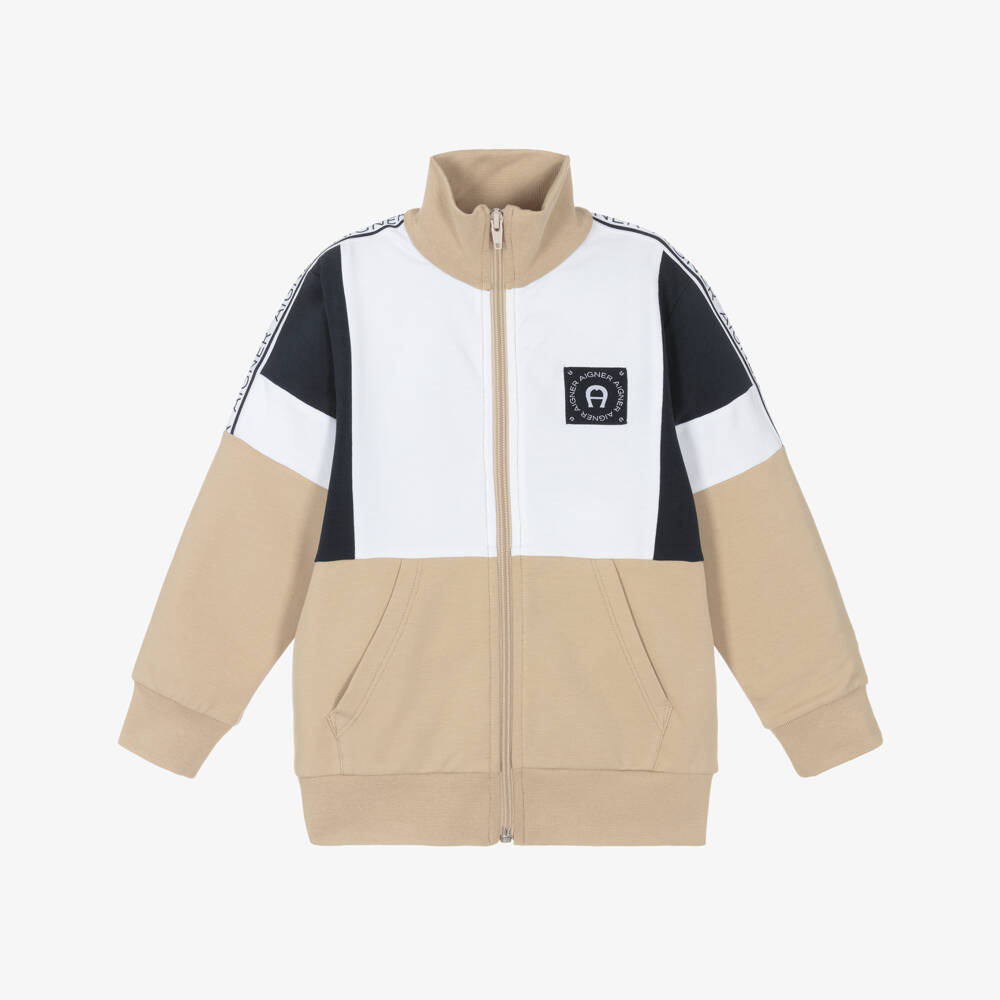 AIGNER-Boys Beige Cotton Zip-Up Top | Childrensalon