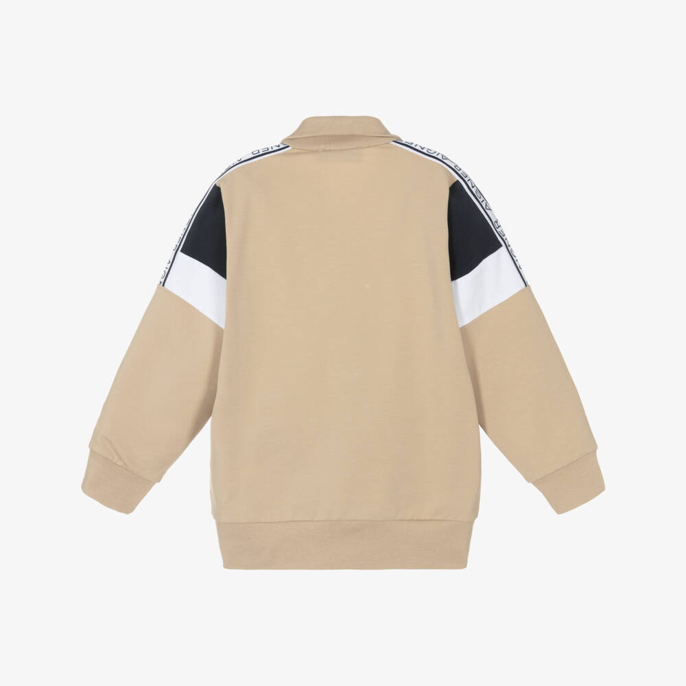 AIGNER-Boys Beige Cotton Zip-Up Top | Childrensalon