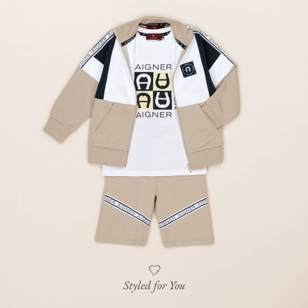 AIGNER-Boys Beige Cotton Zip-Up Top | Childrensalon