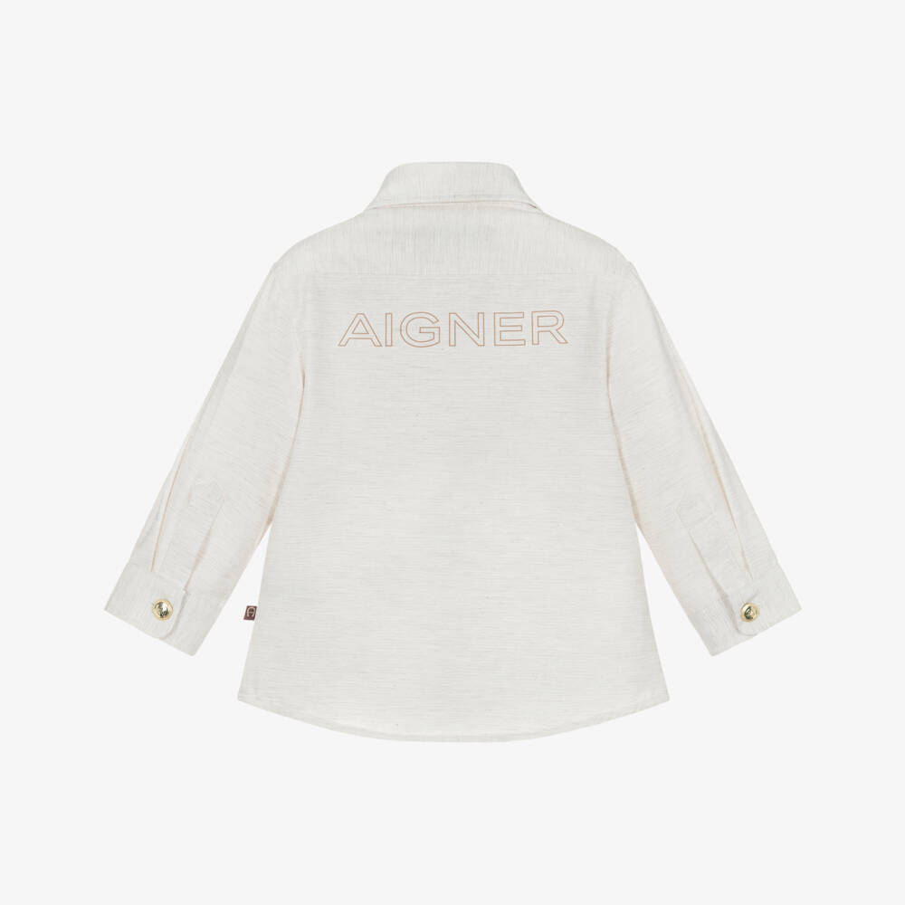 AIGNER-قميص قطن بأزرار ذهبية لون بيج مارل للأولاد | Childrensalon