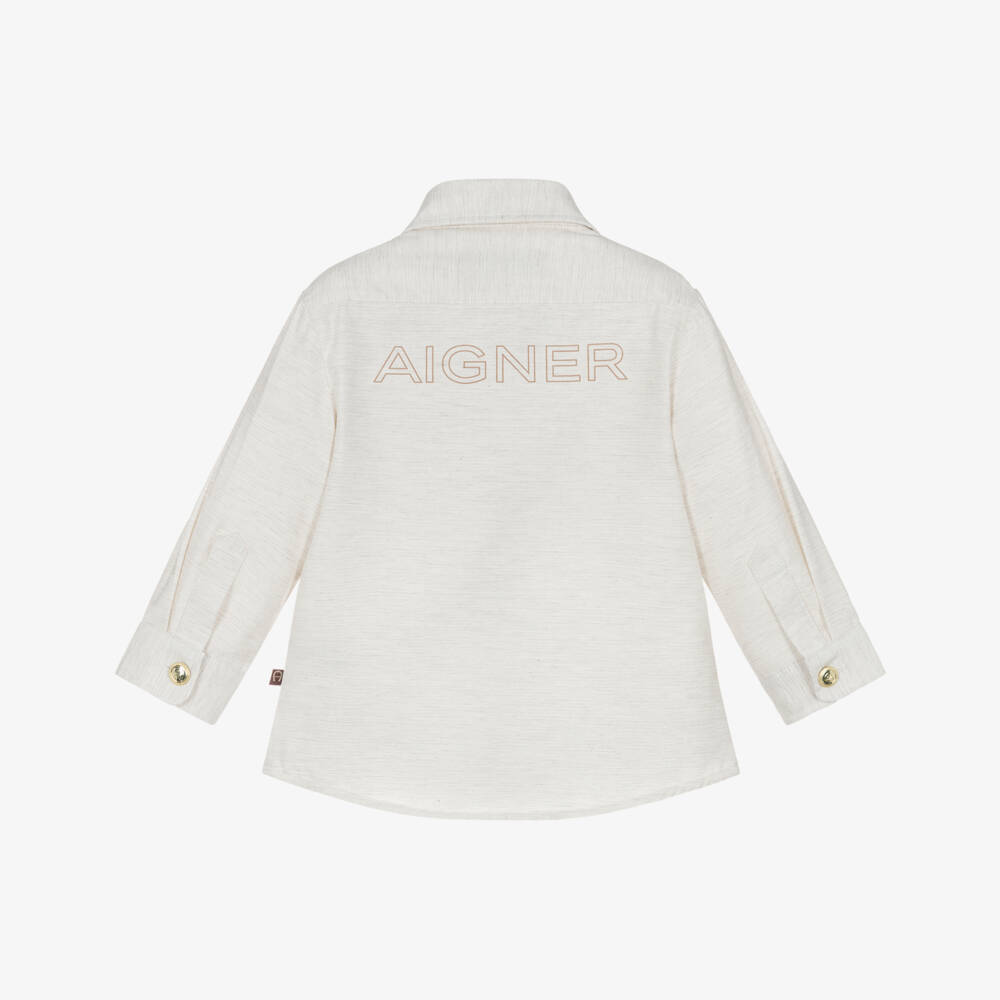AIGNER-قميص قطن بأزرار ذهبية لون بيج مارل للأولاد | Childrensalon