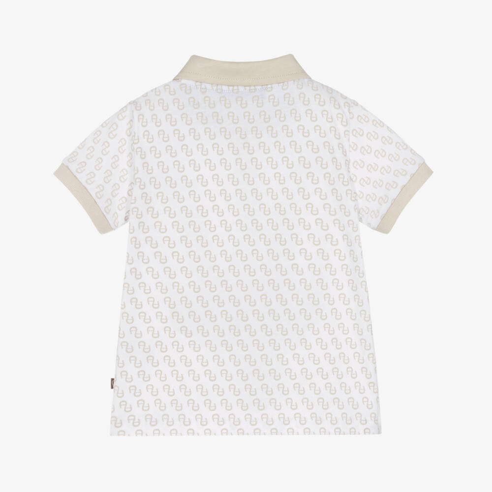 AIGNER-Boys Beige & White Logo Pattern Polo Shirt | Childrensalon