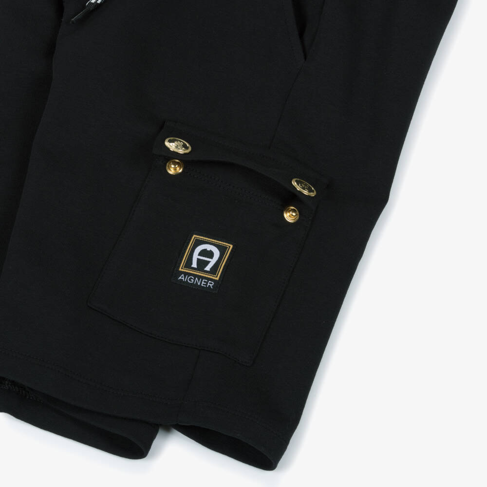 AIGNER-Шорты черные из хлопкового трикотажа с карманами карго для мальчиков | Childrensalon