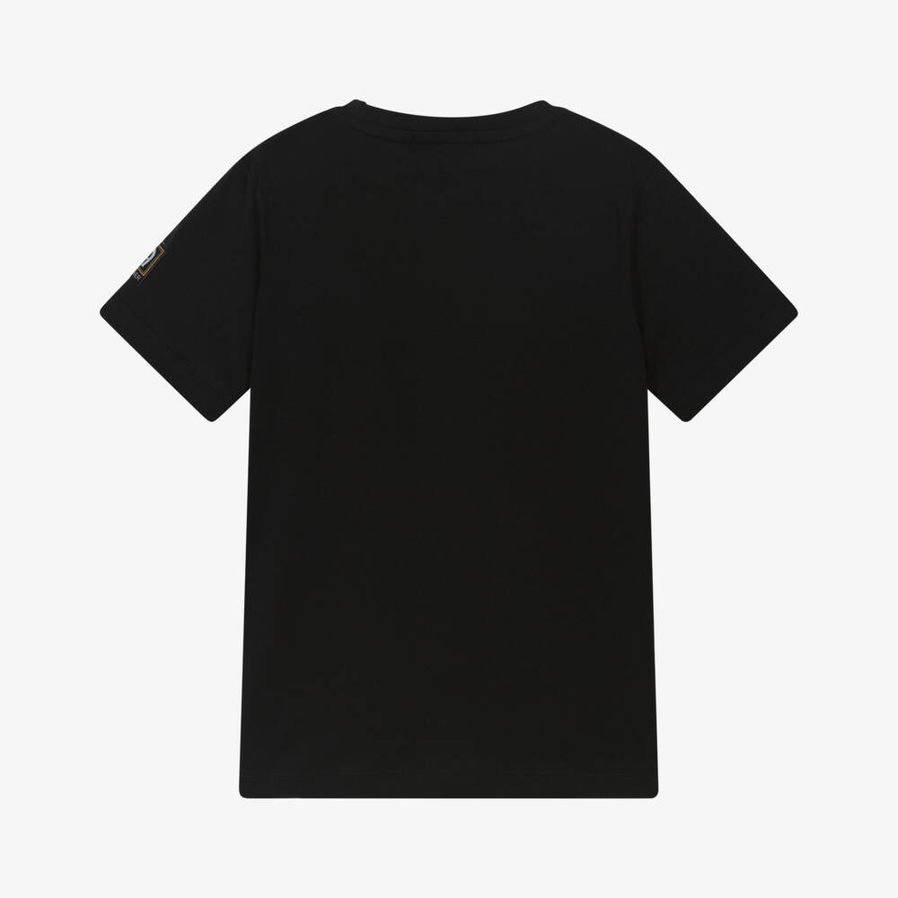 AIGNER-Boys Black Cotton T-Shirt with White Logo Print | Childrensalon