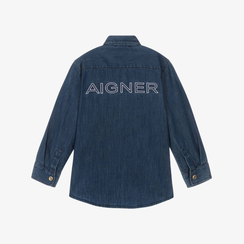 AIGNER-قميص شامبراي بأزرار كبس لون أزرق للأولاد | Childrensalon