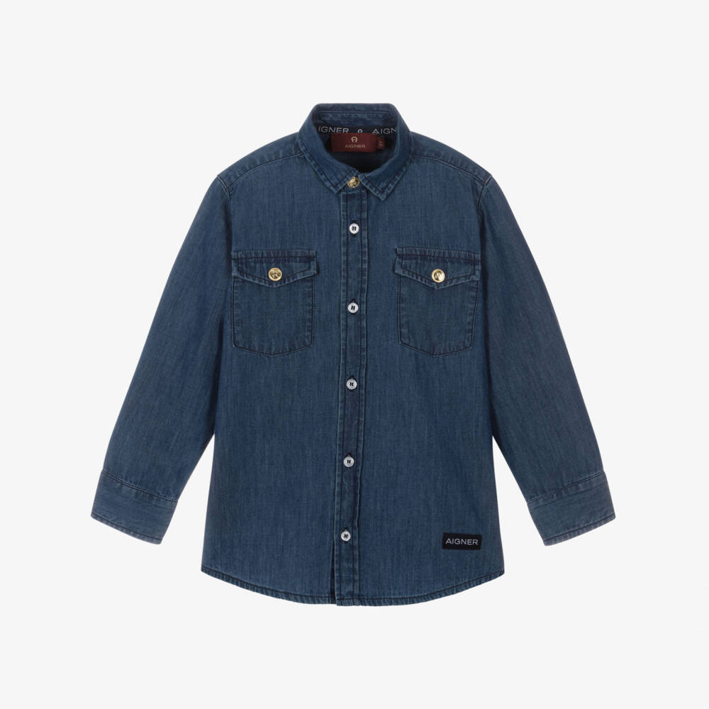 AIGNER-قميص شامبراي بأزرار كبس لون أزرق للأولاد | Childrensalon