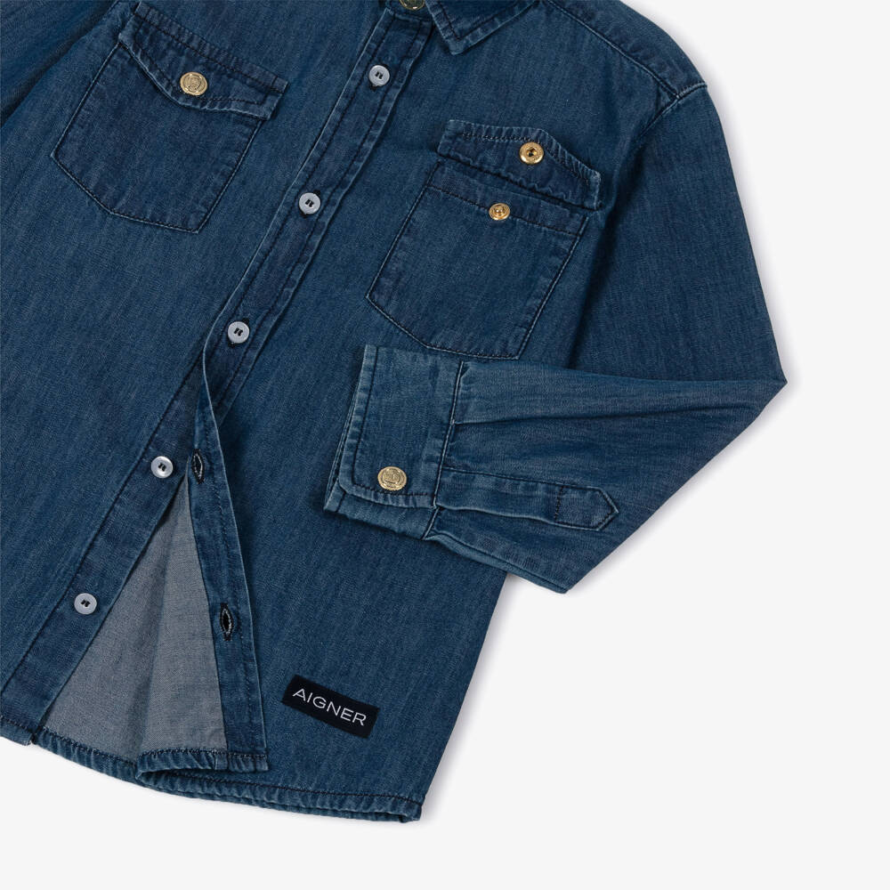 AIGNER-قميص شامبراي بأزرار كبس لون أزرق للأولاد | Childrensalon