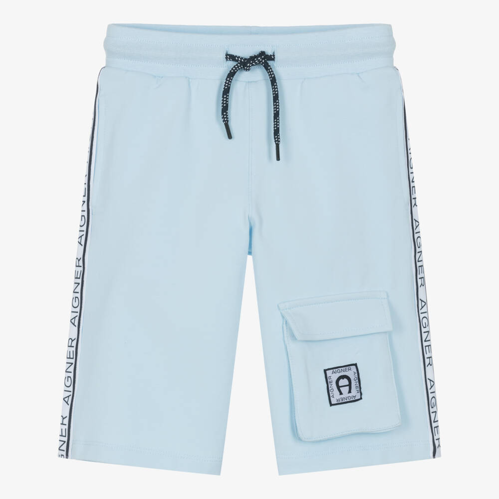 AIGNER-Boys Blue Cotton Jersey Drawstring Shorts | Childrensalon