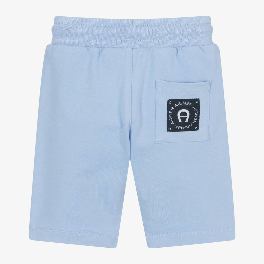 AIGNER-Boys Blue Cotton Logo Tape Shorts | Childrensalon
