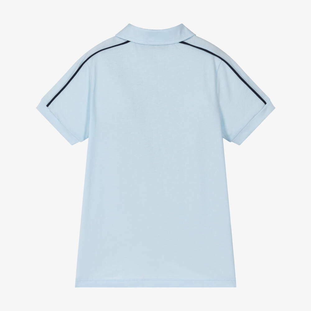 AIGNER-Boys Blue Cotton Polo Shirt with Navy Blue Trim | Childrensalon