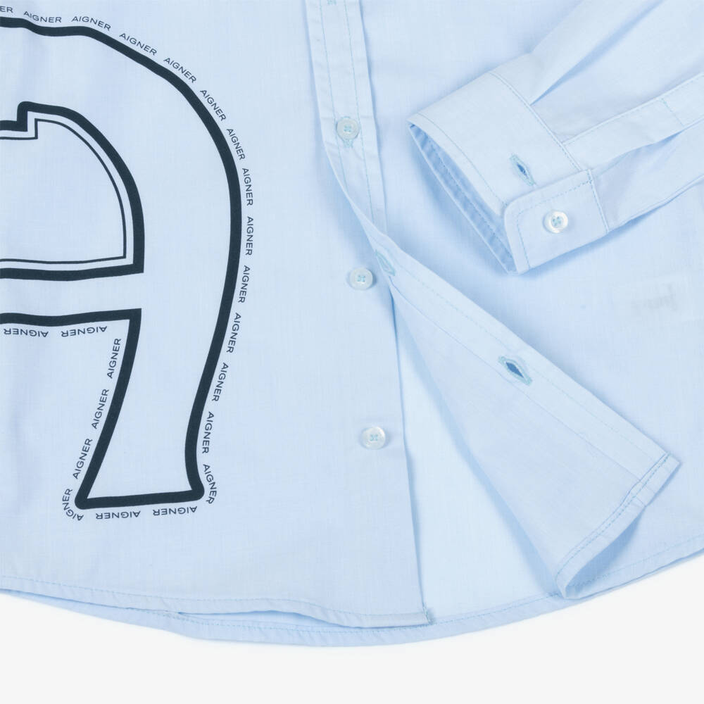 AIGNER-Boys Blue Cotton Poplin Long Sleeve Shirt | Childrensalon