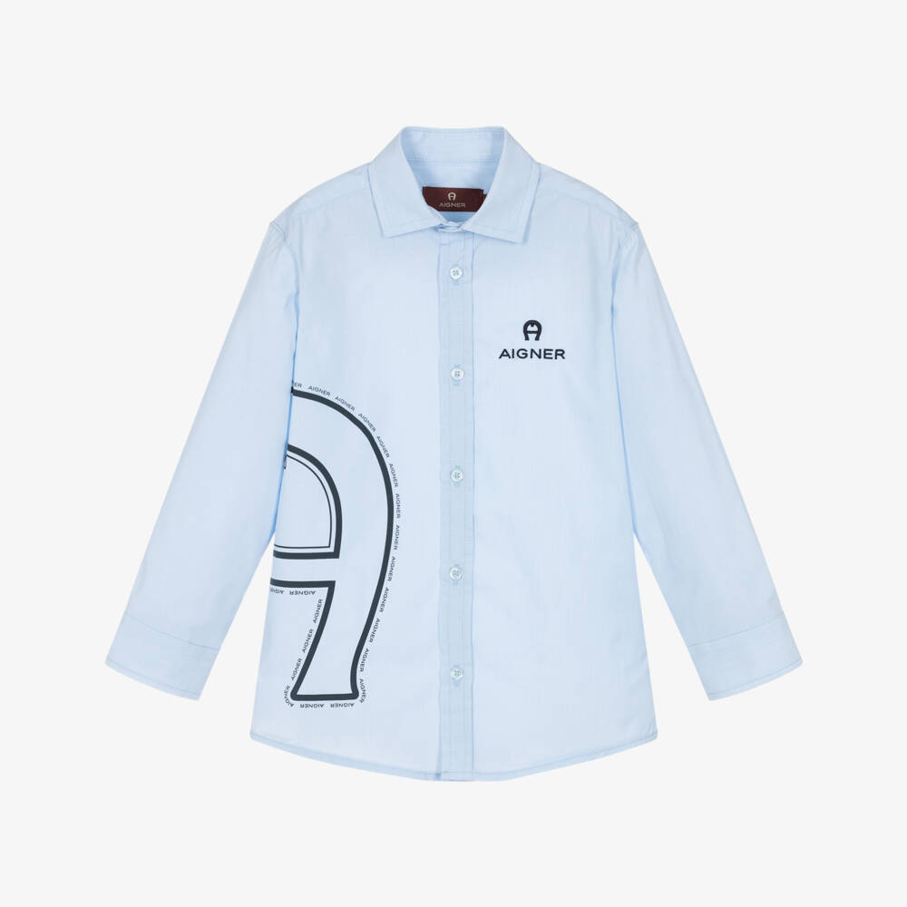 AIGNER-Boys Blue Cotton Poplin Long Sleeve Shirt | Childrensalon