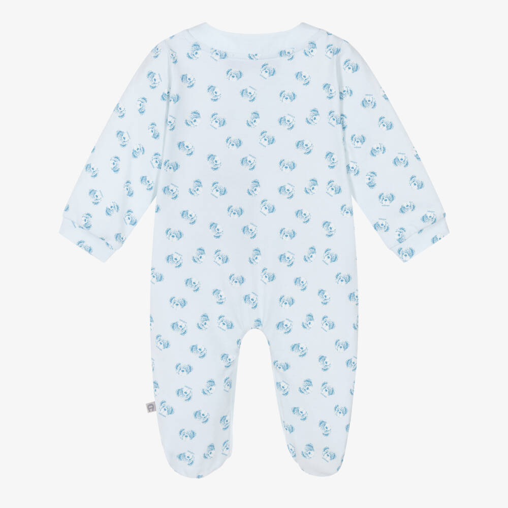 AIGNER-Boys Blue Pima Cotton Teddy Bear Print Babygrow | Childrensalon