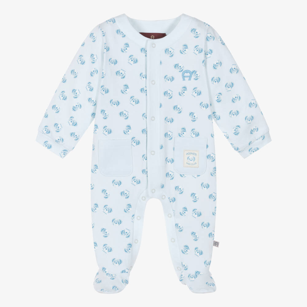 AIGNER-Boys Blue Pima Cotton Teddy Bear Print Babygrow | Childrensalon