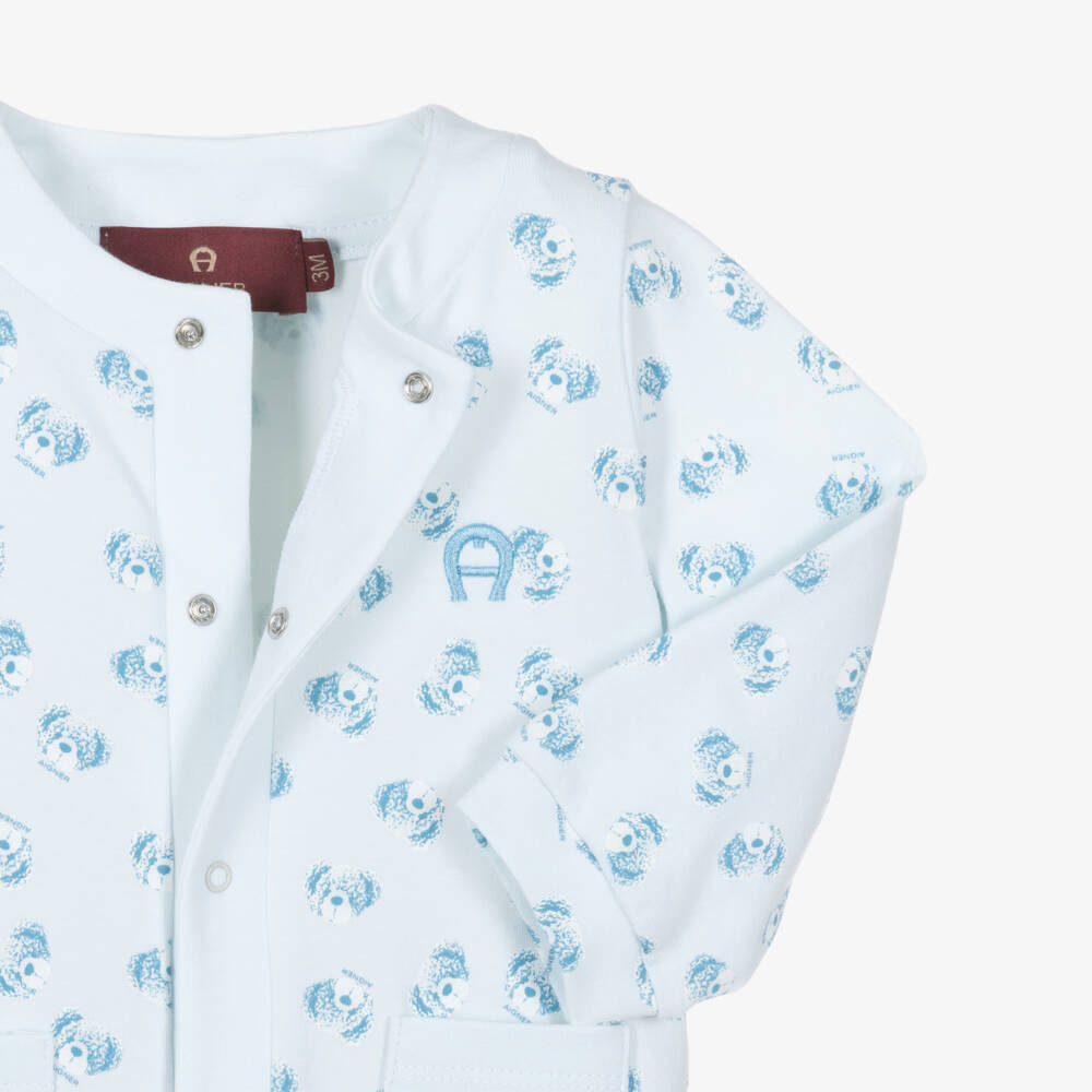 AIGNER-Boys Blue Pima Cotton Teddy Bear Print Babygrow | Childrensalon