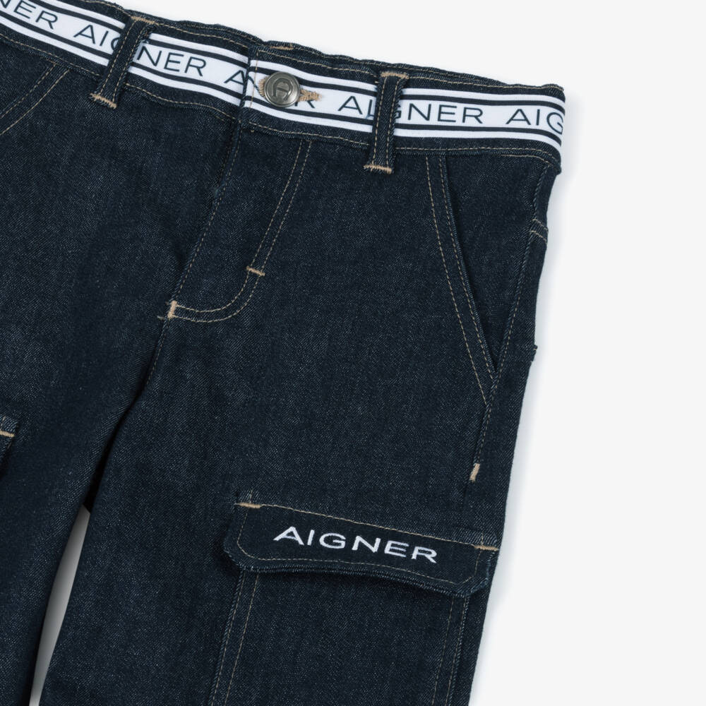 AIGNER-Boys Dark Blue Cargo-Pocket Denim Shorts | Childrensalon