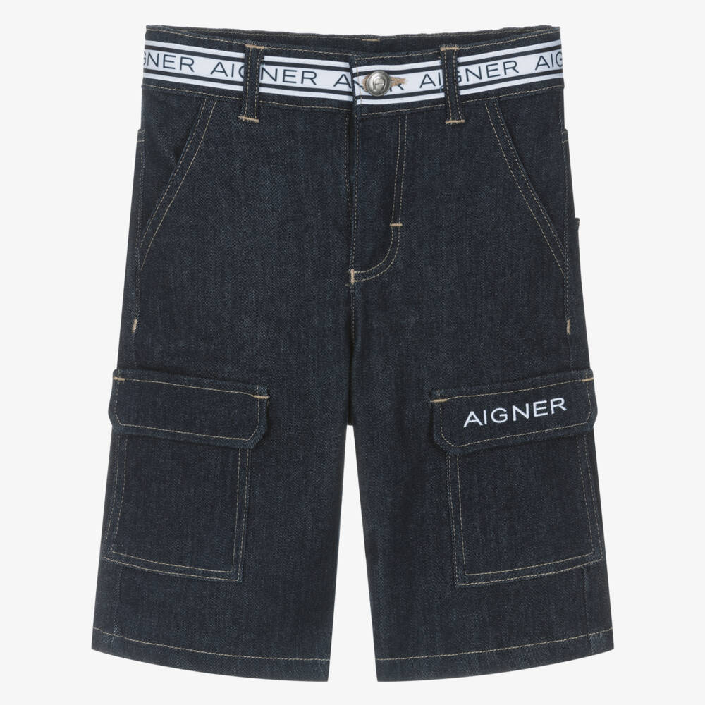 AIGNER-Boys Dark Blue Cargo-Pocket Denim Shorts | Childrensalon