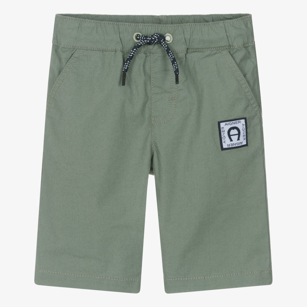 AIGNER-Boys Green Cotton Drawstring Shorts | Childrensalon