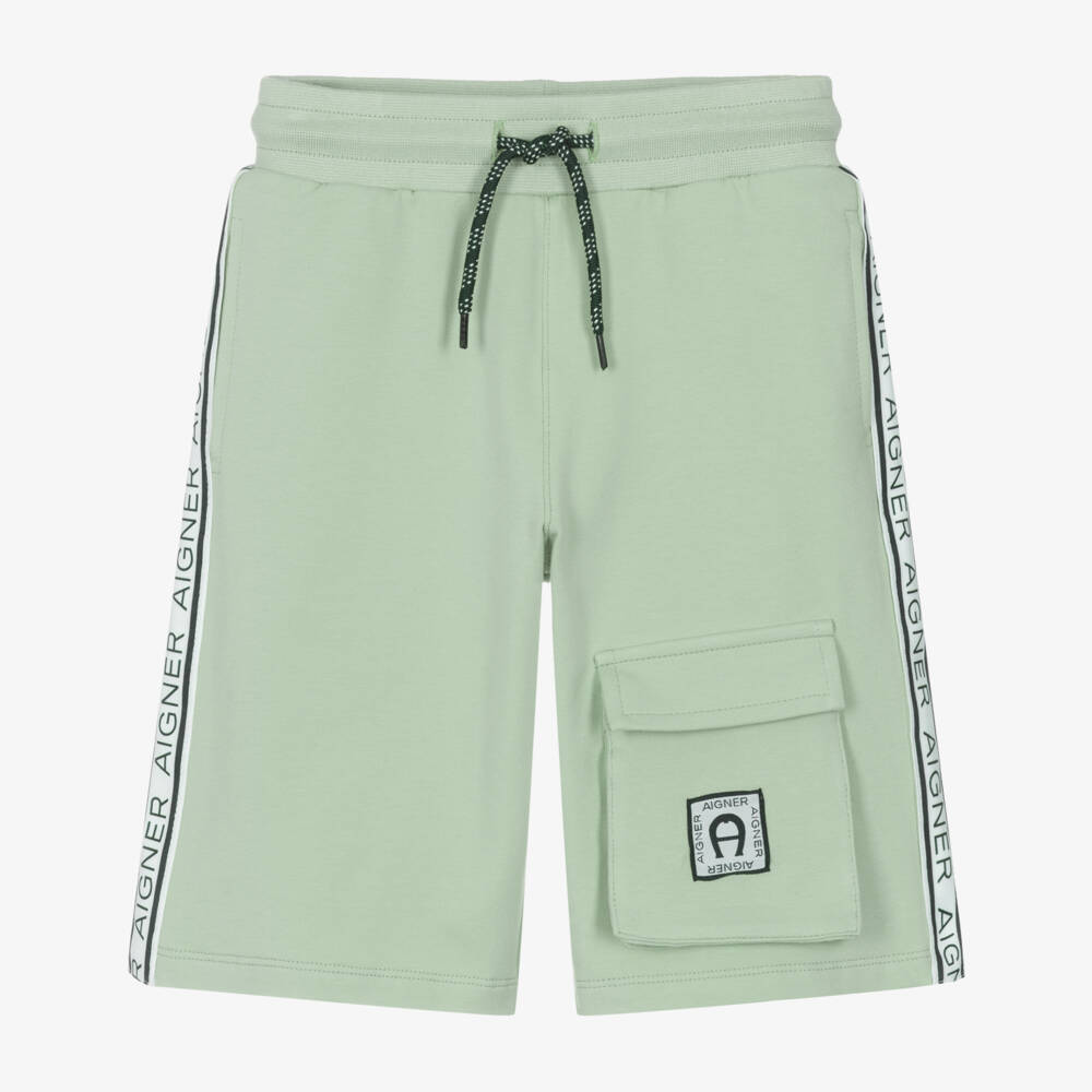 AIGNER-Boys Green Cotton Jersey Drawstring Shorts | Childrensalon