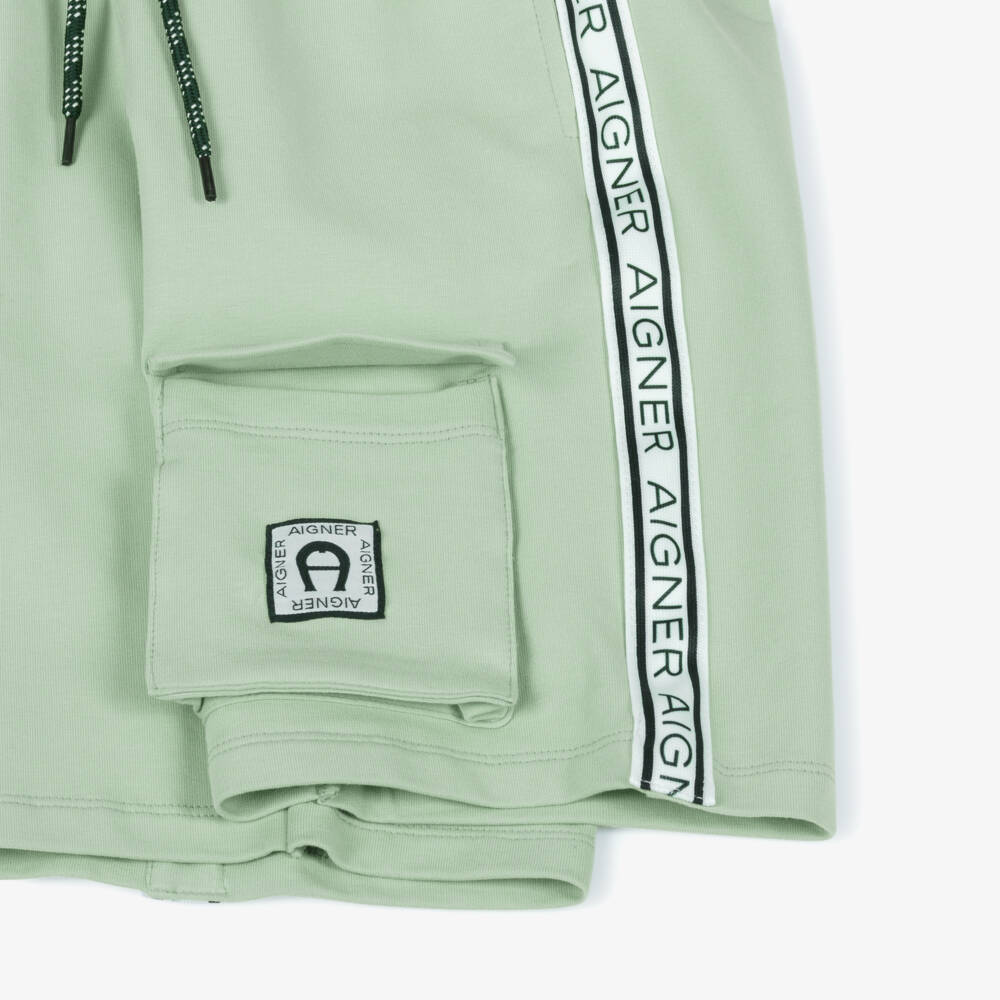 AIGNER-Boys Green Cotton Jersey Drawstring Shorts | Childrensalon