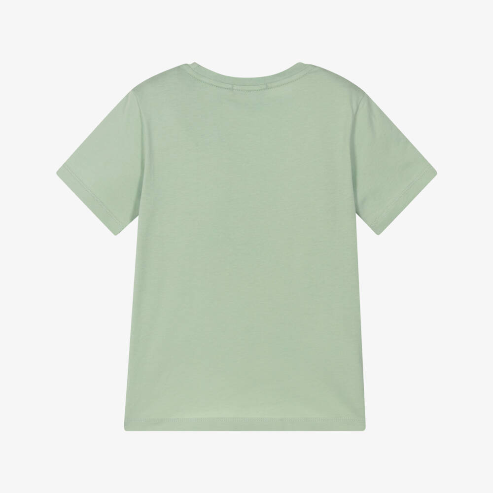 AIGNER-Boys Green Cotton T-Shirt with Oversized Logo Print | Childrensalon