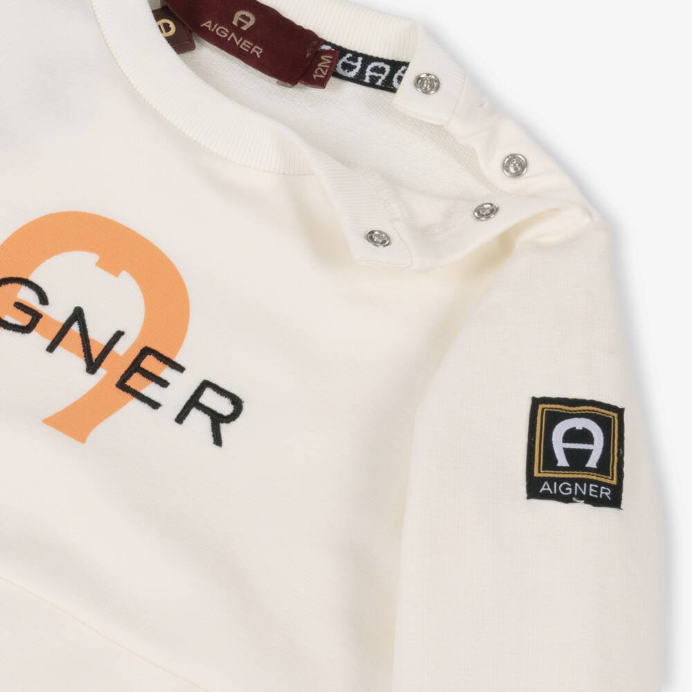 AIGNER-Boys Ivory Cotton Sweatshirt with Pouch Pocket | Childrensalon