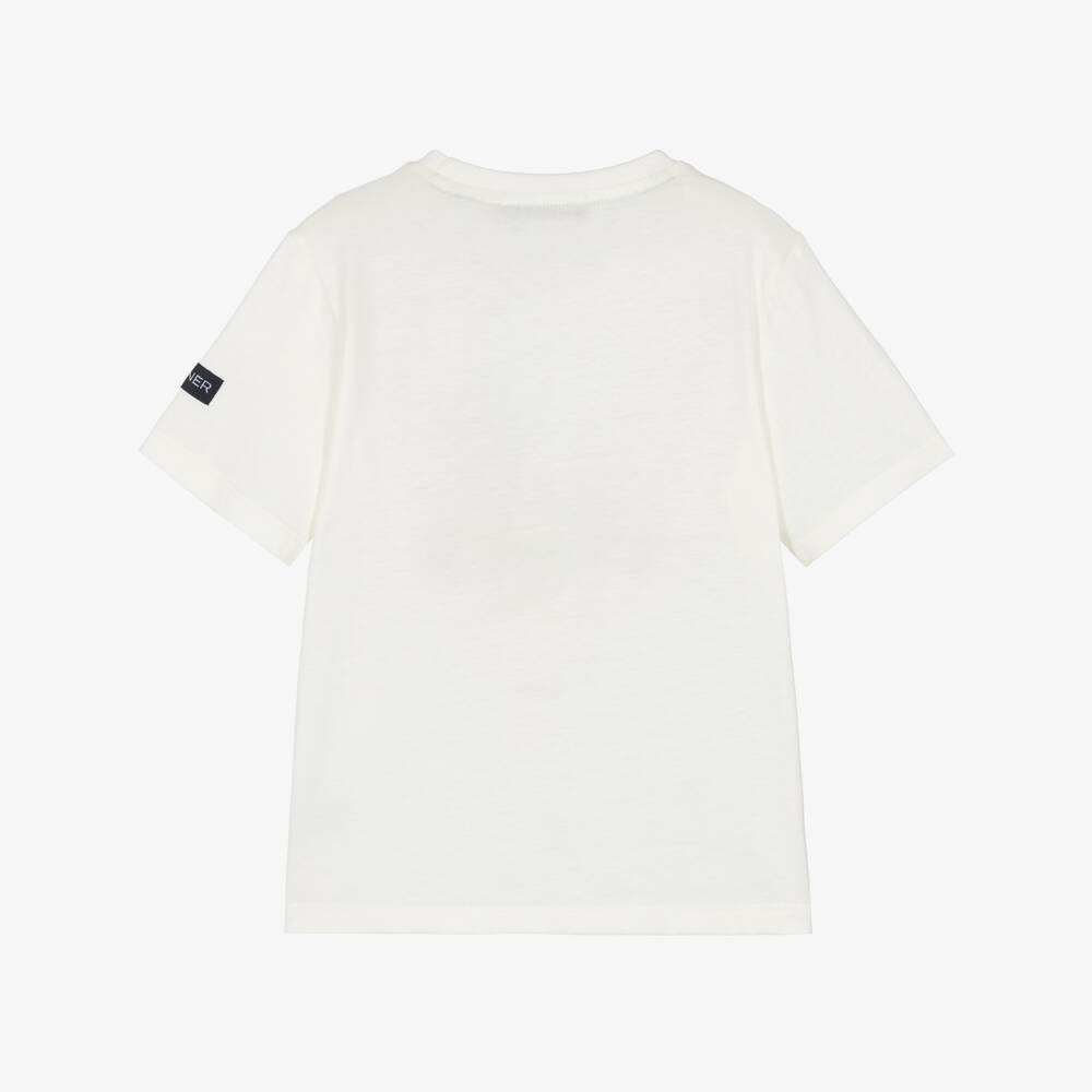 AIGNER-Boys Ivory & Gold Foil Logo Print Cotton T-Shirt | Childrensalon