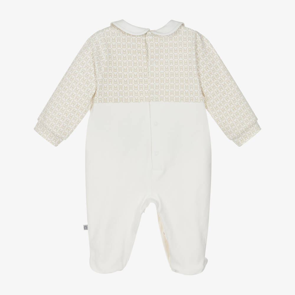 AIGNER-Boys Ivory Pima Cotton Babygow with Logo Embroidery | Childrensalon