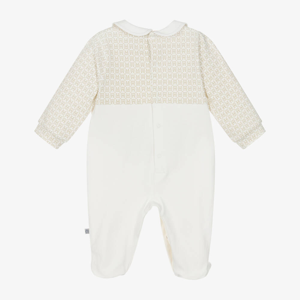 AIGNER-Boys Ivory Pima Cotton Babygrow with Logo Embroidery | Childrensalon