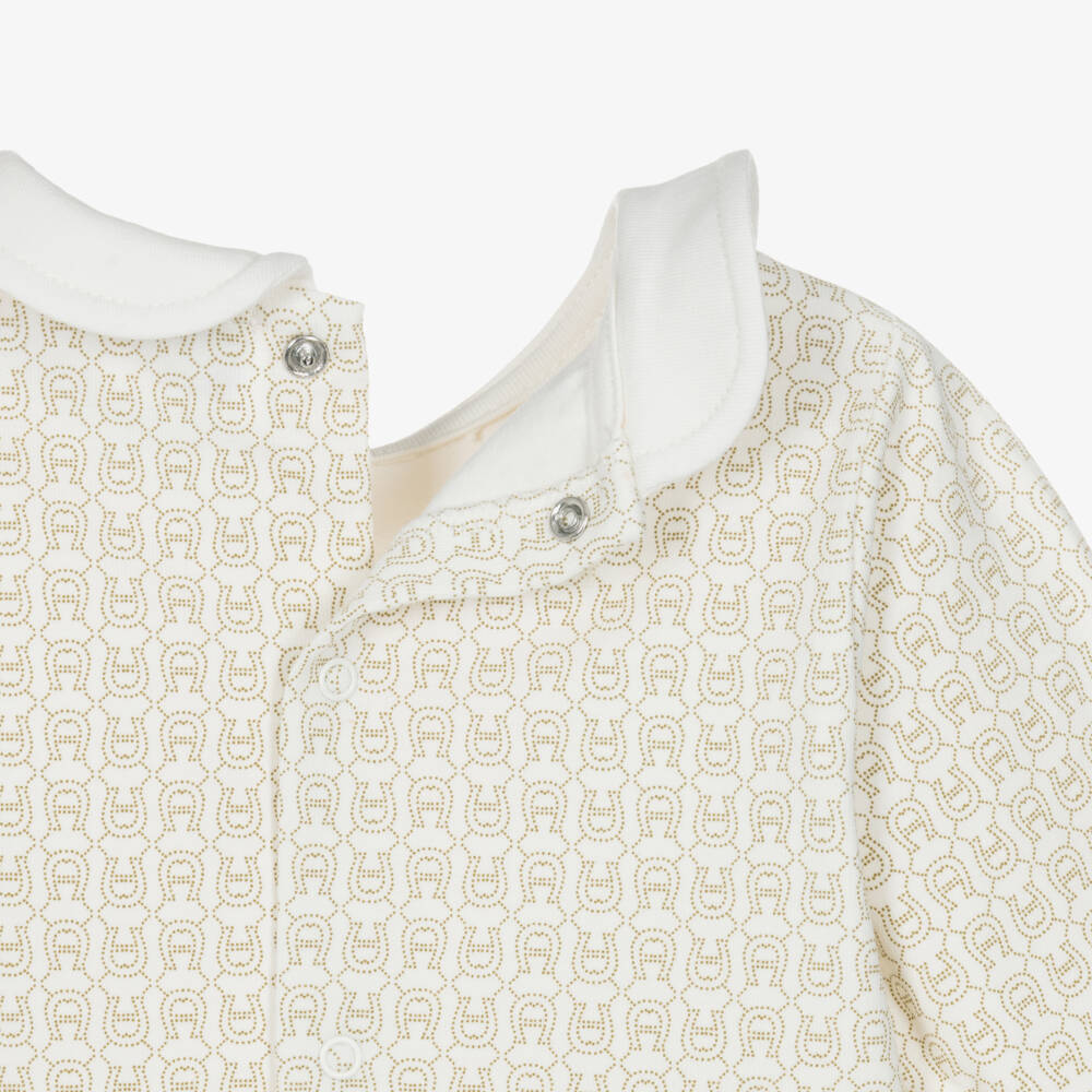 AIGNER-Boys Ivory Pima Cotton Babygrow with Logo Embroidery | Childrensalon