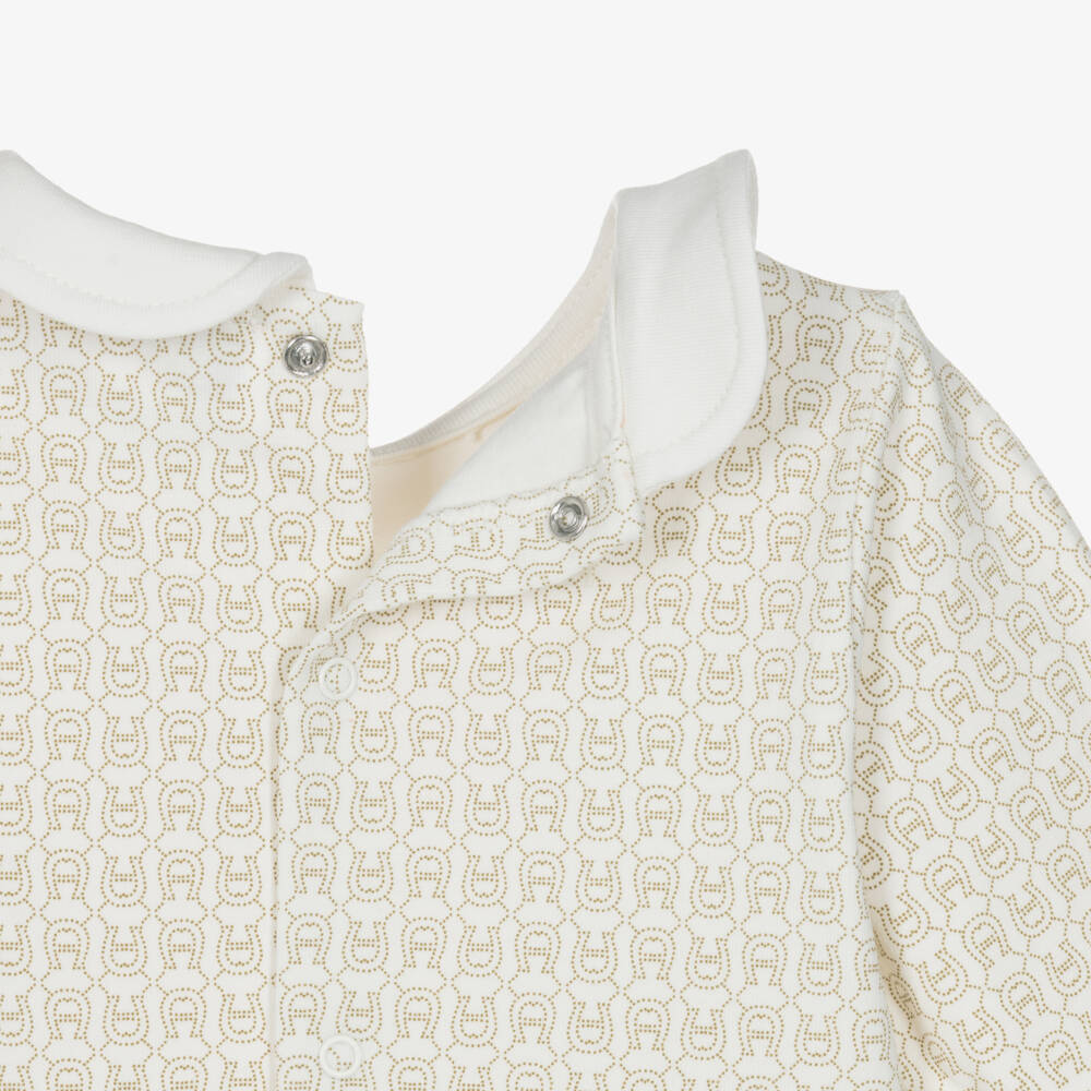 AIGNER-Boys Ivory Pima Cotton Babygrow with Logo Embroidery | Childrensalon