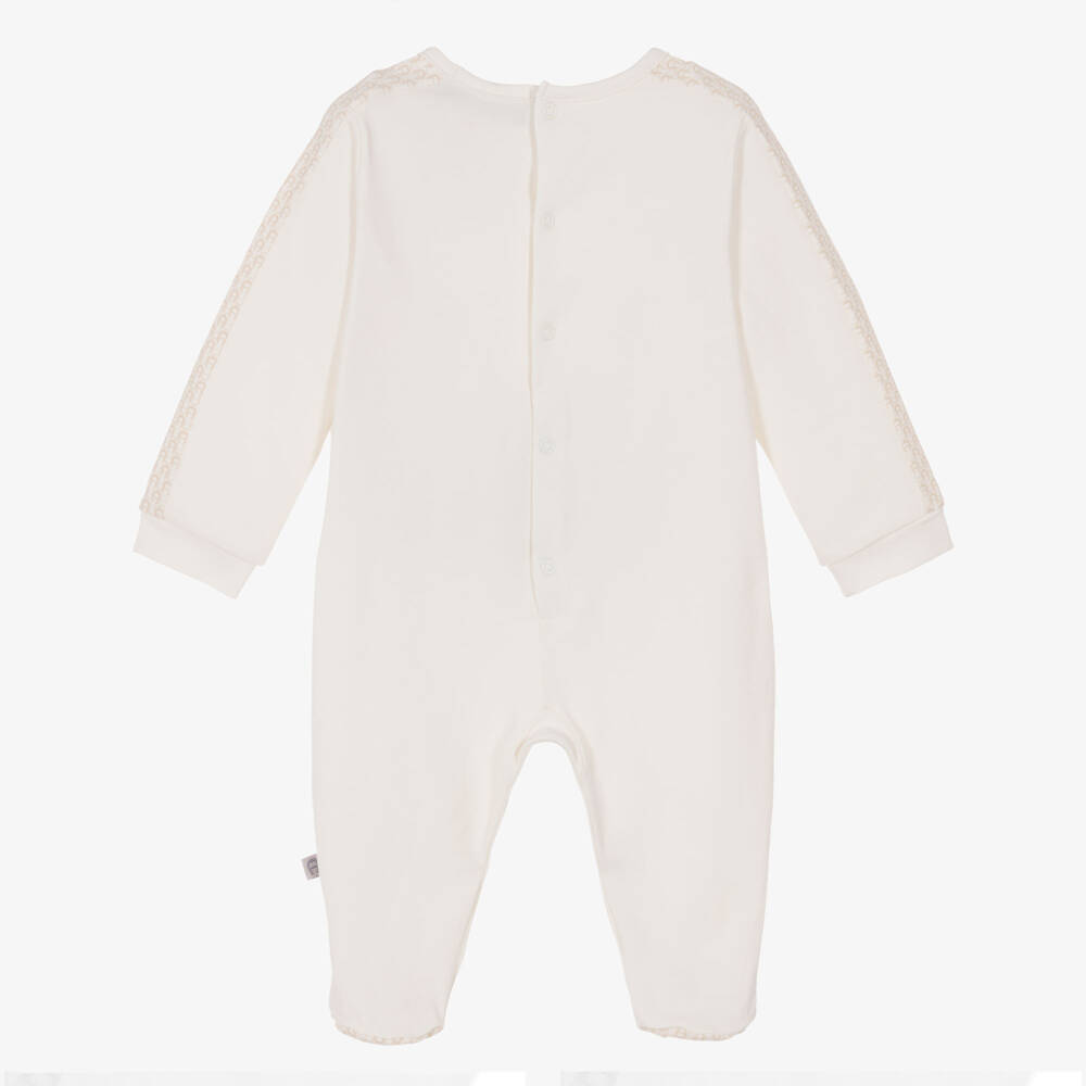 AIGNER-Boys Ivory Pima Cotton Teddy Bear & Logo Babygrow | Childrensalon
