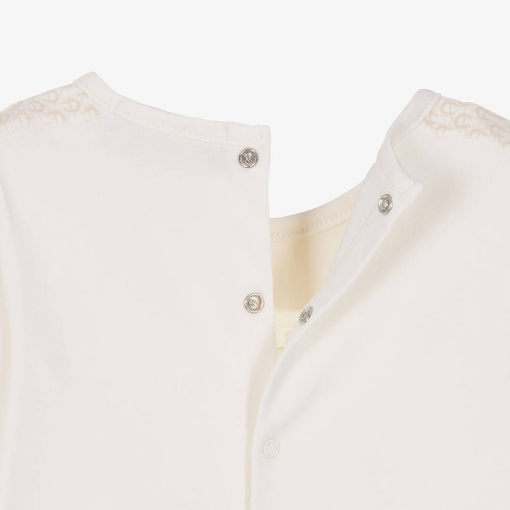 AIGNER-Boys Ivory Pima Cotton Teddy Bear & Logo Babygrow | Childrensalon