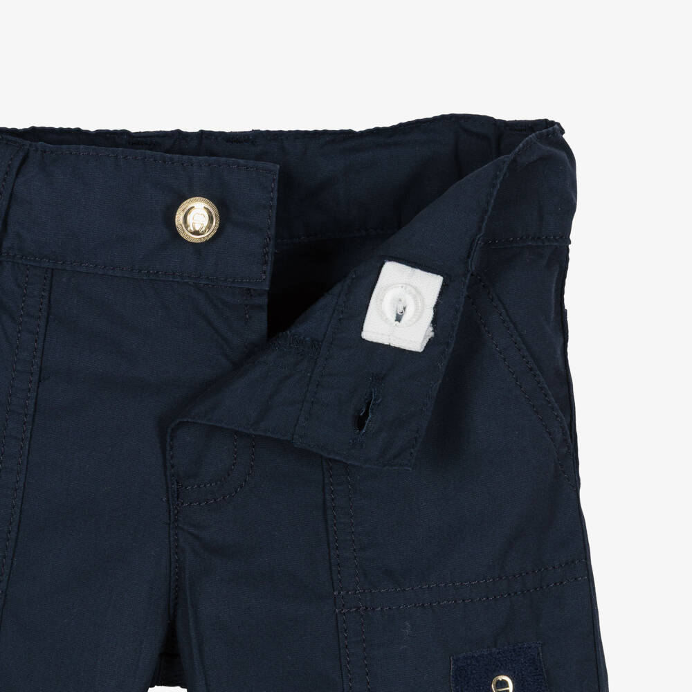 AIGNER-Boys Ivory T-Shirt & Navy Blue Cotton Poplin Shorts Set | Childrensalon