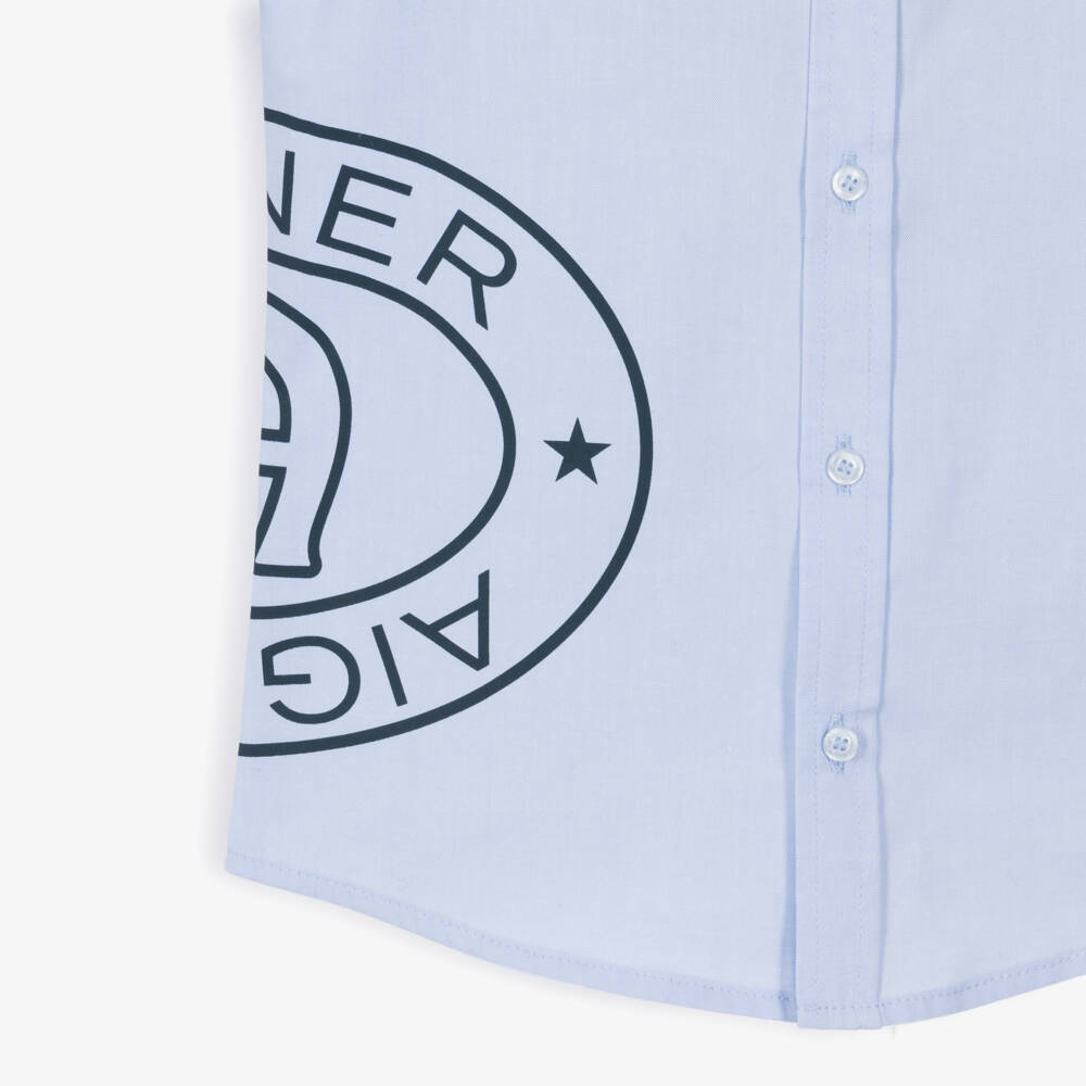 AIGNER-Boys Light Blue Cotton Shirt with Round Logo | Childrensalon