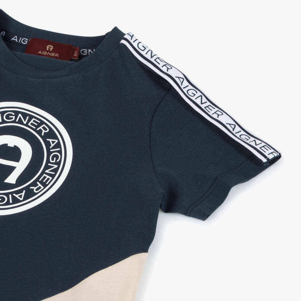 AIGNER-Boys Navy Blue A Horseshoe Cotton T-Shirt | Childrensalon