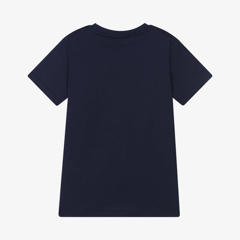 AIGNER-Boys Navy Blue Cotton Colourful Logo T-Shirt | Childrensalon