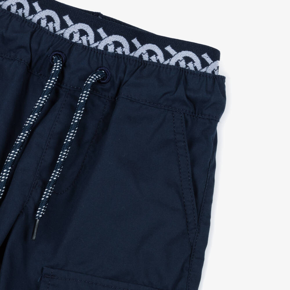 AIGNER-Boys Navy Blue Cotton Drawstring Cargo Shorts | Childrensalon