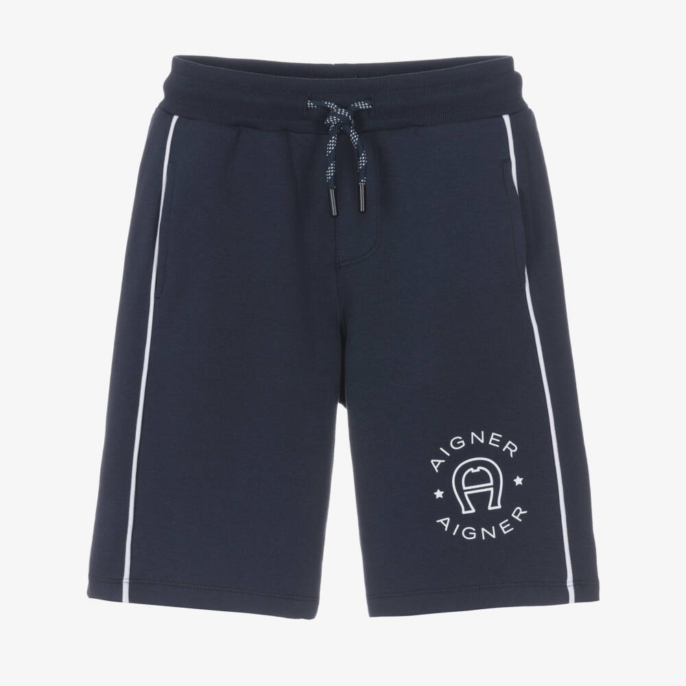 AIGNER-Boys Navy Blue Cotton Jersey A-Logo Drawstring Shorts | Childrensalon