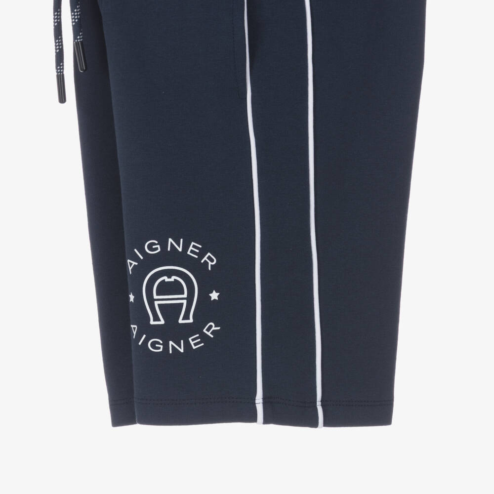 AIGNER-Boys Navy Blue Cotton Jersey A-Logo Drawstring Shorts | Childrensalon