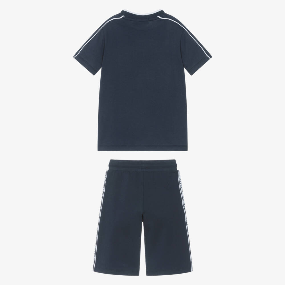 AIGNER-Boys Navy Blue Cotton Jersey Shorts Set with Logo Tape | Childrensalon