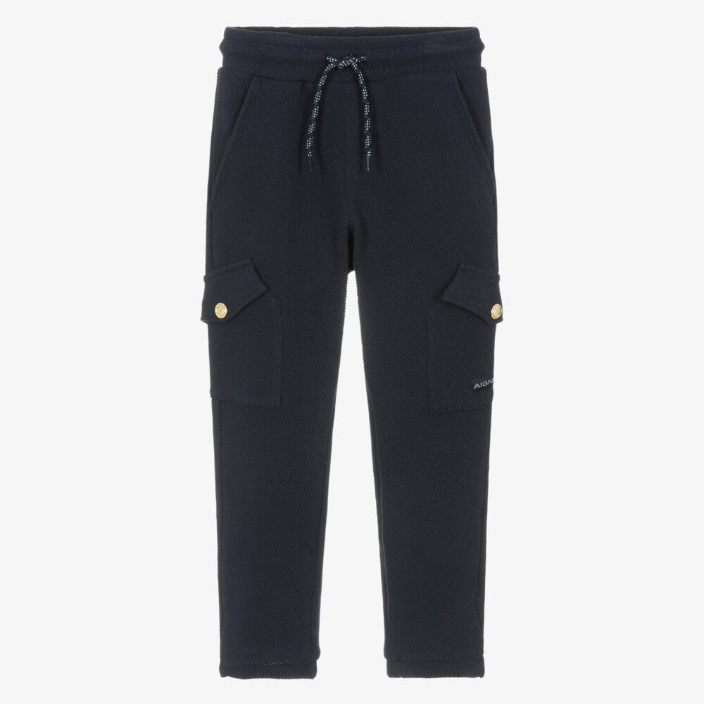 AIGNER-Boys Navy Blue Cotton Piqué Joggers | Childrensalon