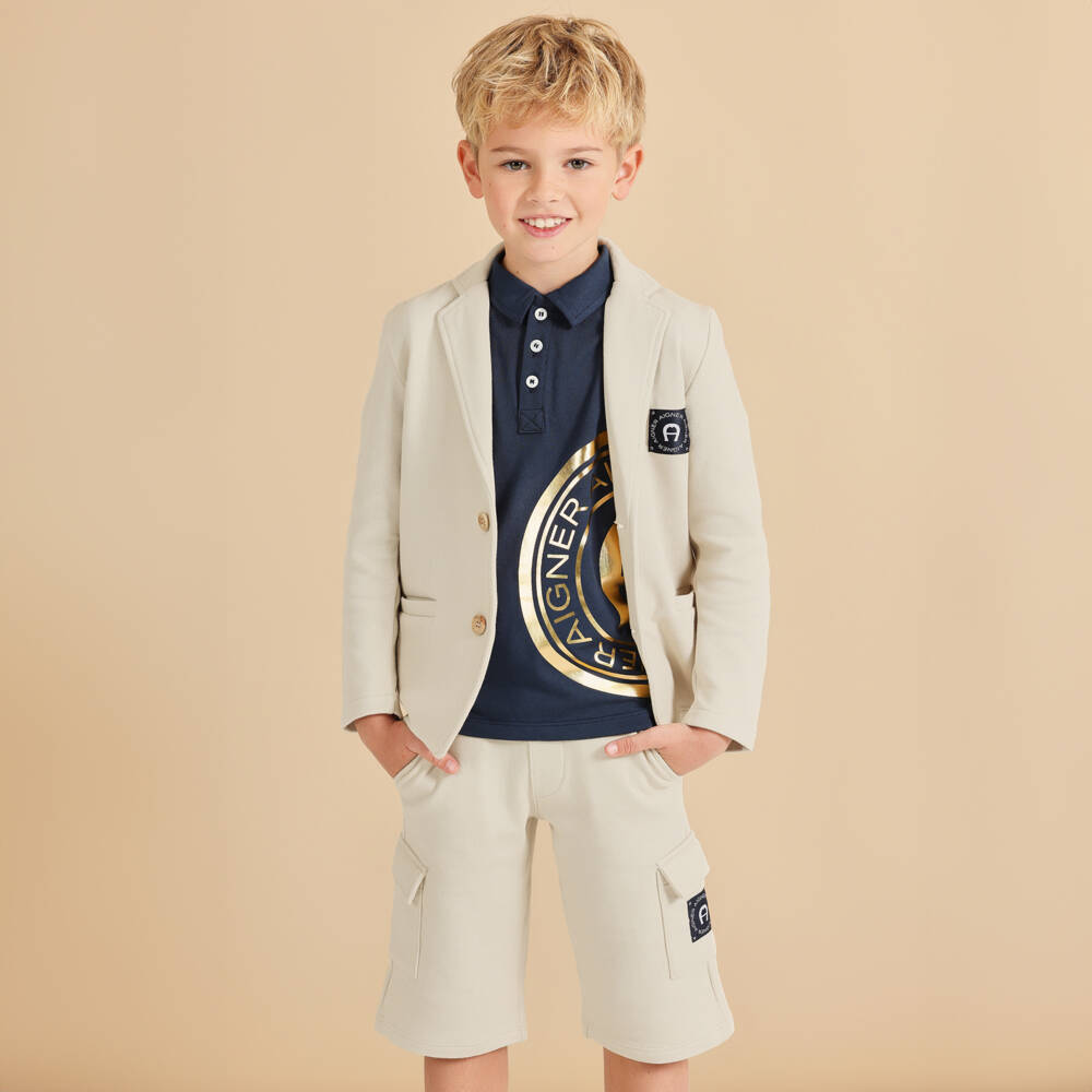 AIGNER-Boys Navy Blue Cotton Polo Shirt | Childrensalon
