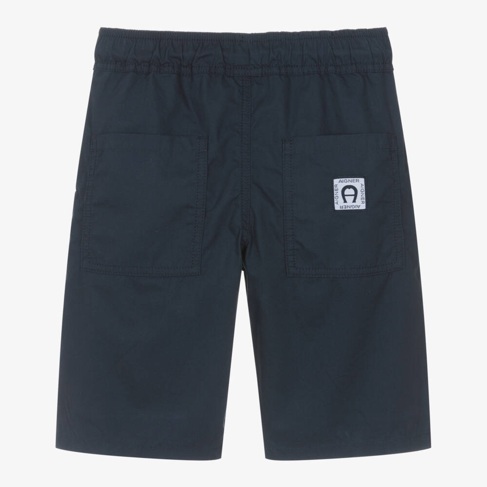 AIGNER-Boys Navy Blue Cotton Poplin Drawstring Shorts | Childrensalon